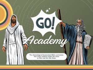 GO! Academy graphic with cartoons of Jesus and Moses
